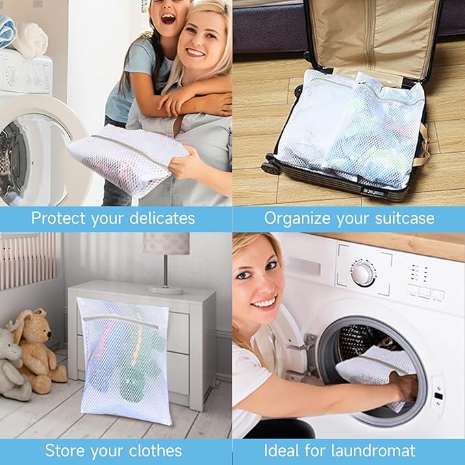 GOGOODA Mesh Laundry Bags for Delicates, 5 Set(3 Medium, 2 XL Large) Honeycomb Mesh Lingerie Wash Bags, with Zipper Closure for Bras, Underwear, Baby Clothes