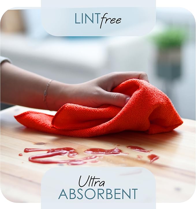 Hearth & Harbor Microfiber Cleaning Cloth, Reusable Microfiber Towels for Cars 12 Pack Washcloths, Red Cleaning Rags, Microfiber Cloth Rags for Cleaning, Lint Free Cloth 12”x12” V-HH-Cloth-M-12-Red