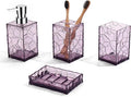 Lavender Purple Bathroom Accessories Set with Toothbrush Holder, Soap Dispenser, Tumbler, Soap Dish, Purple Bathroom Decor,Acrylic (Purple-4pcs)