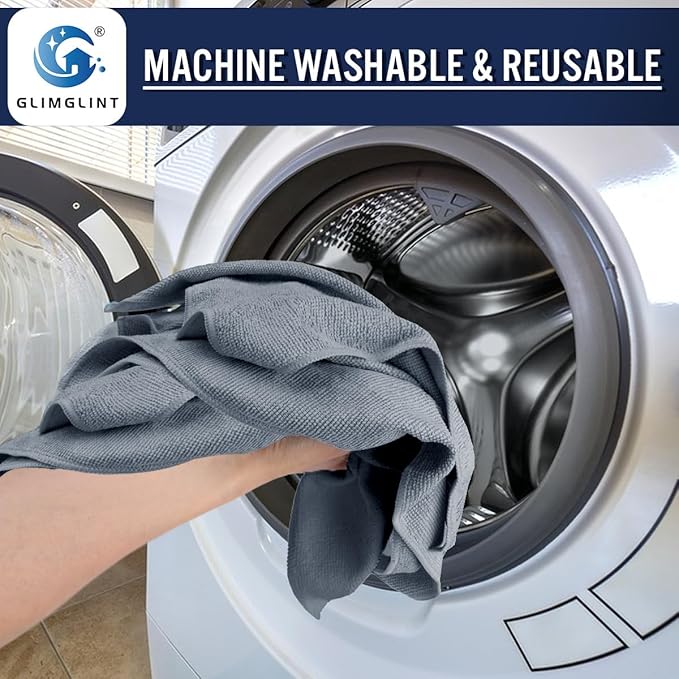 GLIMGLINT Grey Microfiber Cleaning Cloth,12PK Reusable Cleaning Rags, Highly Absorbent Shop Rags Bulk, All-Purpose Car Cleaning Towels for TV Screen, Kitchen, Bathroom, Restaurant Garage, 14"X12"
