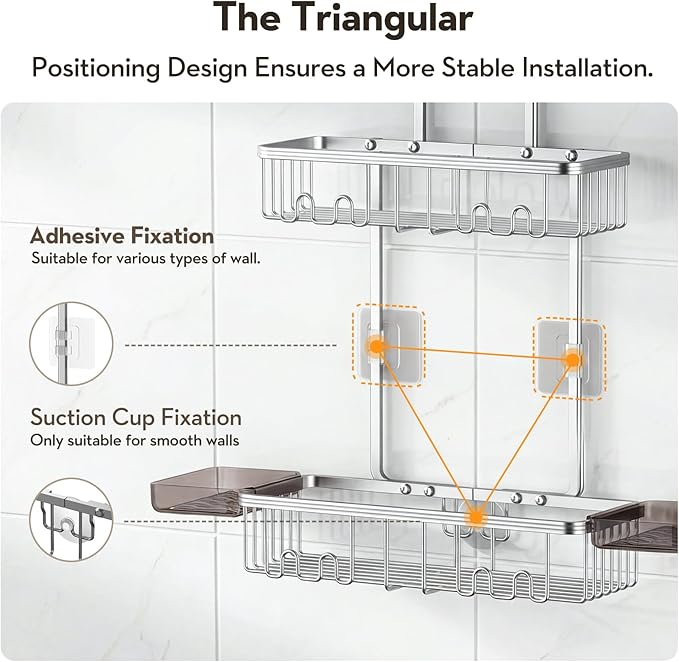 VALORDINE Shower Caddy Hanging, Shower Organizer Hanging, Aluminum Shower Racks for Inside Shower with Hooks for Razor, Never Rust Bathroom Organizers and Storage with Soap Holder, Bright Silver