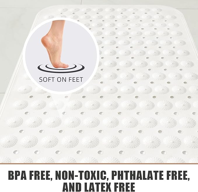 ZHICHENG Bath Mat - Shower Mat Non Slip - Long 31.88 x 15.74 Inch Bathroom Mats for Tub Nonslip - Anti Slip Bathmats - Bathtub Mat Non Slip with Massage Particles (White)