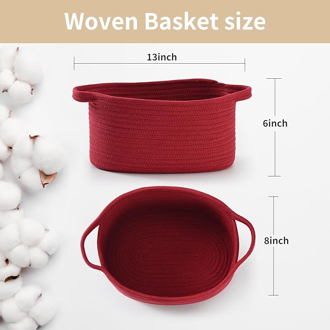 Cute Burgundy Woven Gift Basket – Empty Burr Baskets for Valentines Day Birthday Raffle, Decorative Storage Organizer Box for Toys Seasonal Decor (13" D x 8" W x 6" H)