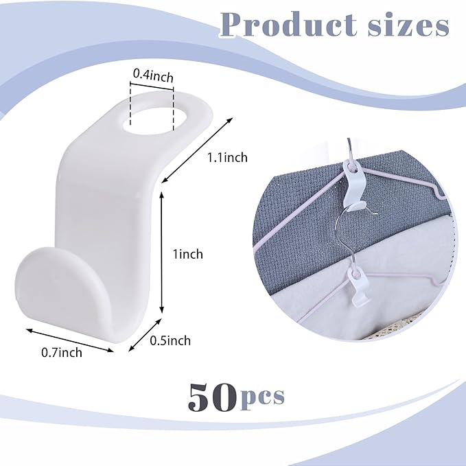 MCPINKY 50PCS Hanger Hooks, Hanger Connector Hooks Closet Space Savers for Hanging Clothes, White