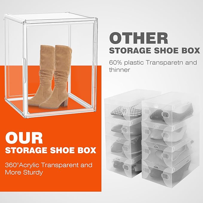 5 Pack XXX-Large Extra Large Acrylic Display Case 17.3'' x 13'' x 13'', Transparent Sneaker Boxes Clear Plastic Stackable Boot & Shoe Boxes Large Showcase for Helmet, Handbag, Figures Collectibles