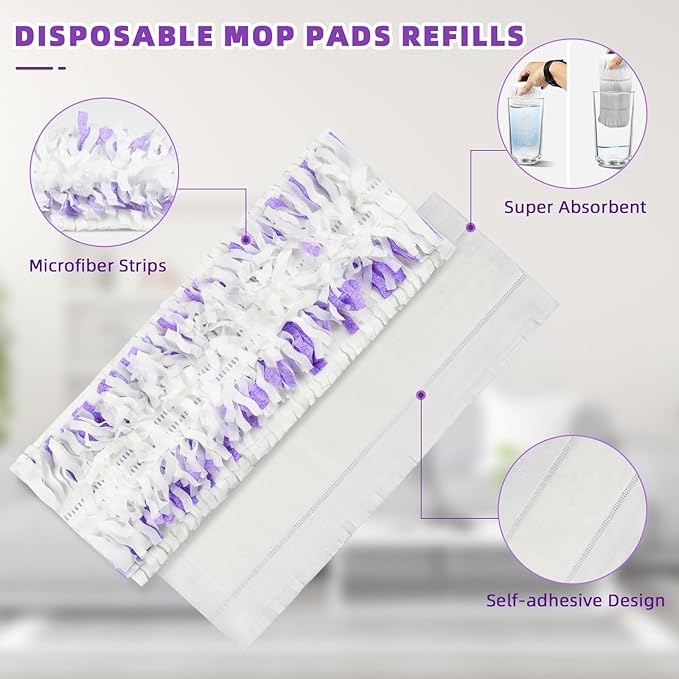 15 Pack Disposable Moping Pads Refills for Power Mop™ Multi-Surface Mop and PowerMop™ Wood Mop, Replacement Mop Pads for Floor Cleaning