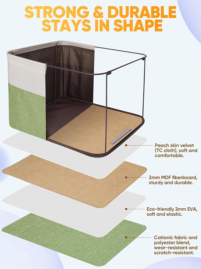 BALEINE 3 Pack Fabric Storage Bins for Shelves, Linen Storage Baskets for Organizing, Decorative Closet Bins for Clothes, Home (Green, 14''x10''x8.5'')