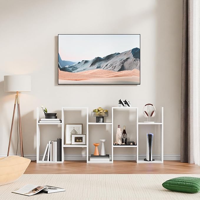 Cozy Castle Set of 2 Geometric Bookcase, S-Shaped Modern Bookshelf, Room Divider Bookshelf, 62" Tall Unique Abstract Bookcase with 5-Tier Display Shelf for Living Room Office, White