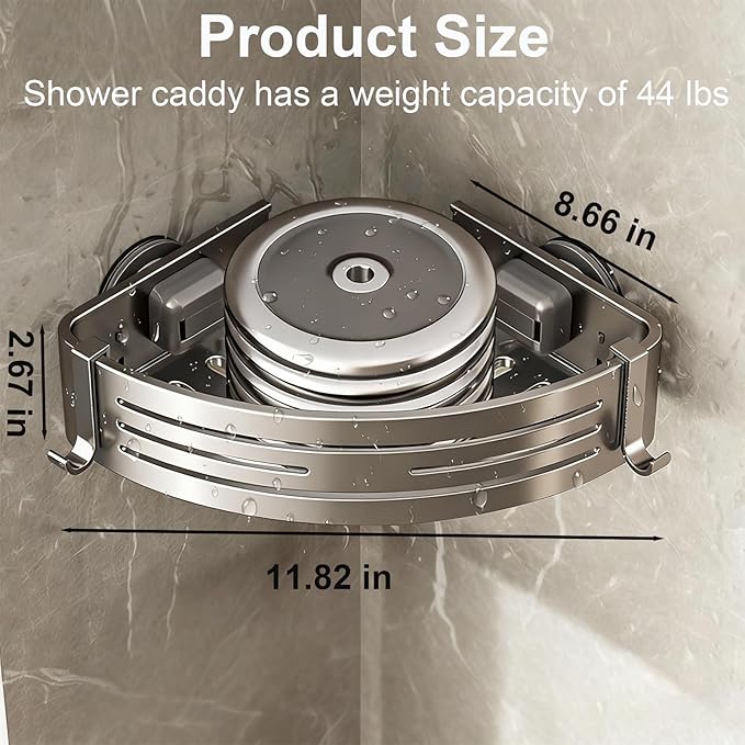 Corner Shower Caddy Suction Cup,2 Pack Shower Shelves with Hooks No Drilling Removable,Large Capacity Bathroom Organizers and Storage,Waterproof Rustproof Shower Bathroom Accessories Decor2 (11.8 in)