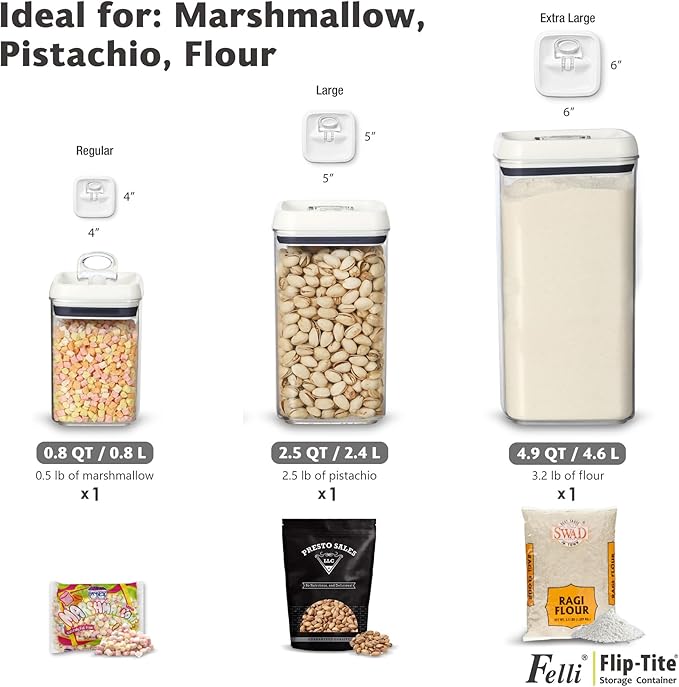Felli Flip Tite Airtight Storange Container for Pantry Kitchen (6" XL Nest-L 3pk)