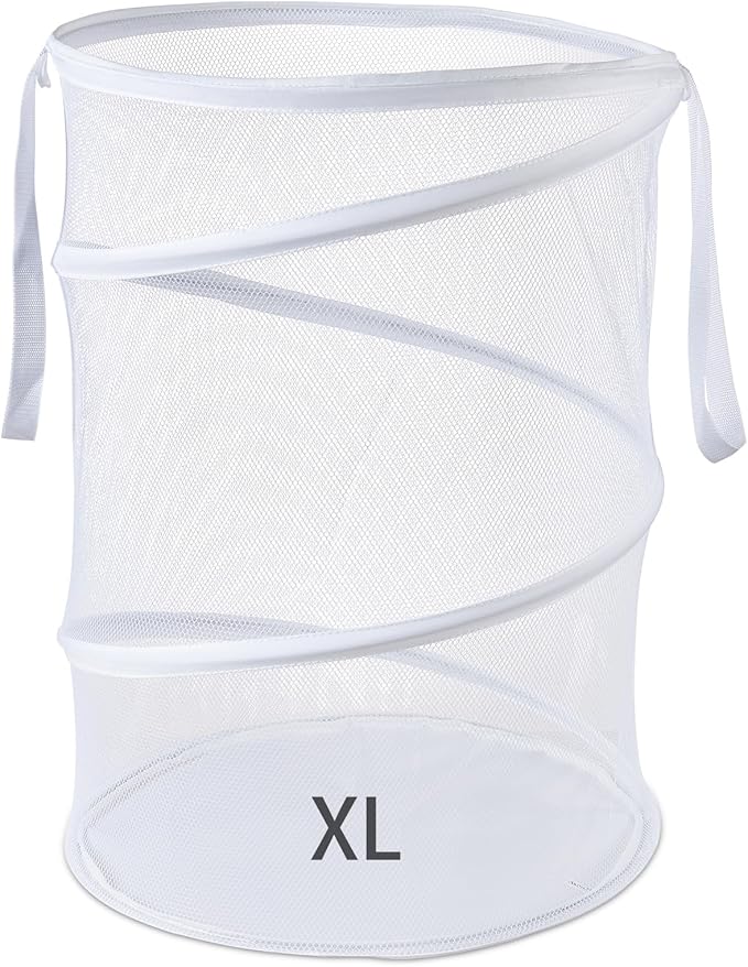 Mesh Popup Laundry Hamper 115L Collapsible Laundry Basket Extra Large Capacity Foldable Clothing Storage Basket with Handles No Lid 26 H x 18 W x 18 L (White)