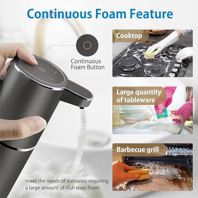 Automatic Foaming Soap Dispenser,4-Level Adjustable Foam, Wall Mount, USB Rechargeable,12.8oz/ 380ml,Touchless Hand & Dish Soap Dispenser for Bathroom, Kitchen,Hotel, Restaurant