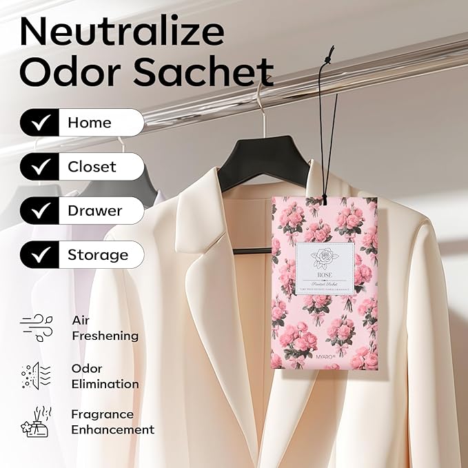 MYARO 20 Packs Rose Scent Sachet Air Freshener for Home Car Closet Drawer Shoe Odor Eliminator Long Lasting Deodorizer