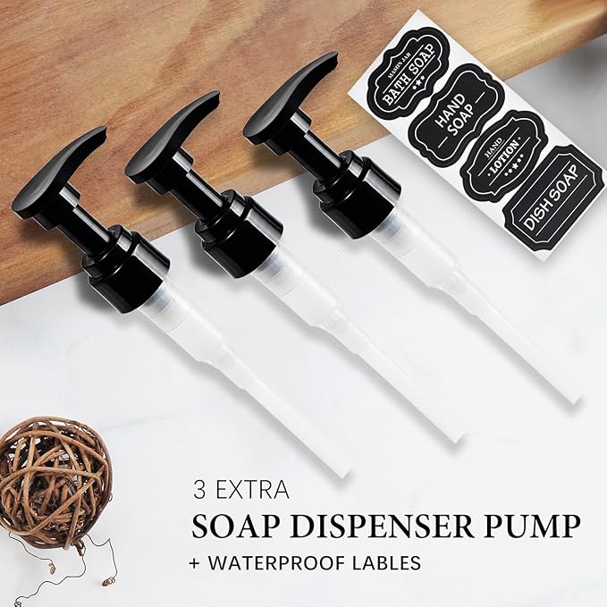Amolliar Plastic Mason Jar Soap Dispenser with Pump Lid,16OZ Refillable BPA-Free Hand Soap Dispenser Set with Cute Lables - Farmhouse Decor for Kitchen/Bathroom,Liquid Soap,Dish Soap, Lotion (3 Pack)