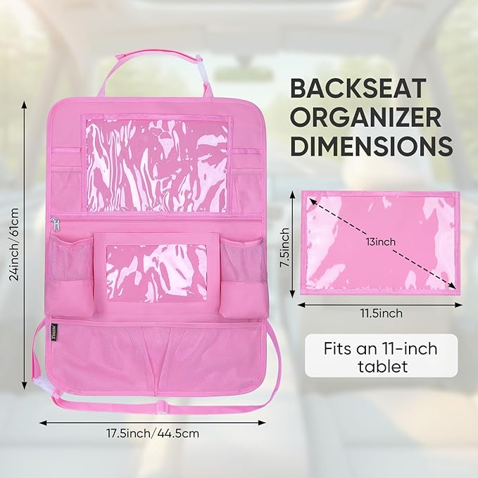 BALEINE Backseat Car Organizer, Back Seat Car Organizers and Storage, Kick Mats Back Seat Protector, Travel Accessories for Most Automotive (1 Pack, Pink)