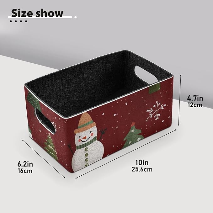 Red Winter Snowflakes Closet Storage Bins 2 Pcs Felt Open Home Storage Containers Organizer with Handles Collapsible Shelf Basket for Home Office Craft Room Classroom Fabric