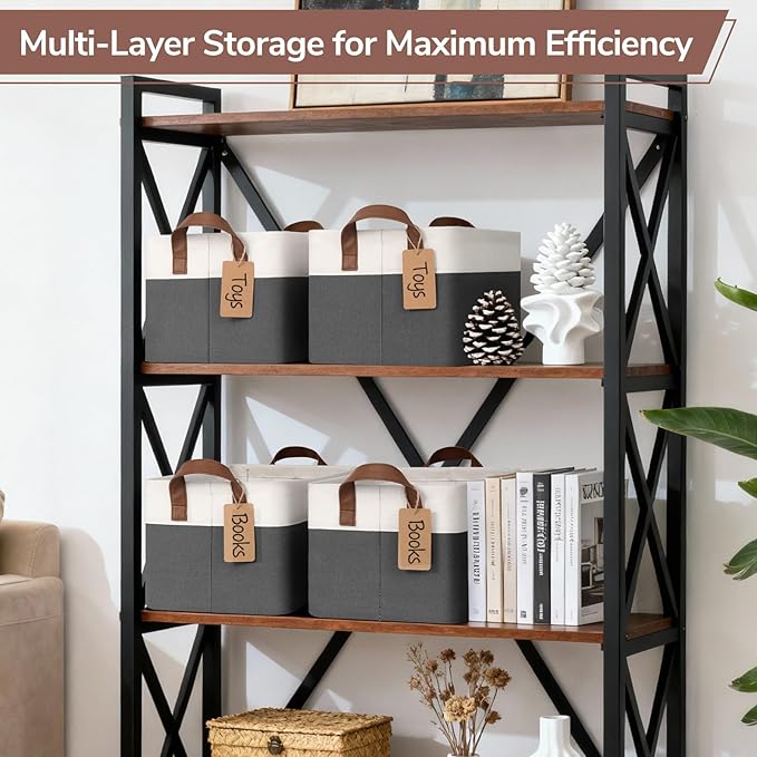 CHICVITA 4 Pack Storage Baskets for Shelves, Closet Organizers and Storage Bins with Handles, Fabric Toy Bins for Nursery Living Room, 14.8" x 10.3" x 8.3", Gray & White