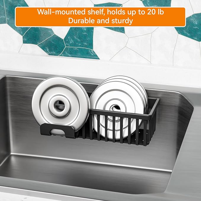 Yieach Black In Sink Sponge Holder for Kitchen Sink Organizer,3-In-1 In Sink Caddy with Suction Cups,Plastic Scrub Brush and Sink Ccrub Holder,New Home Must Haves Sponge Caddy,Dish Soap Rack,Dispenser