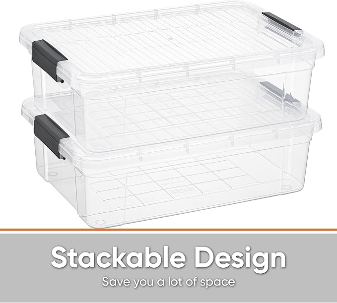 Superio Clear Storage Boxes with Lids, 13.7 Qt Plastic Container Bins for Organizing, Stackable Crates, BPA Free, Non Toxic, Odor Free, Organizers for Home, Office and Dorm, 5 Pack