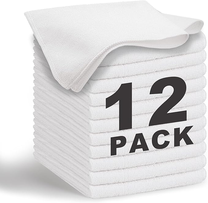 WEAWE White Microfiber Cleaning Cloth 13"x13", Ultra Soft Absorbent Microfiber Cleaning Rags for Housekeeping Cleaning Supplies, Lint Free Reusable Cleaning Cloths for House Washable, Pack of 12