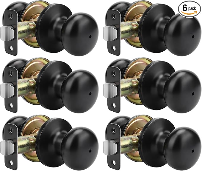 Goldenwarm Black Interior Door Knobs, Matte Black Bedroom Door Knob, Door Knobs Interior Bulk, Privacy Door Knob for Bedroom or Bathroom(6 Pack)