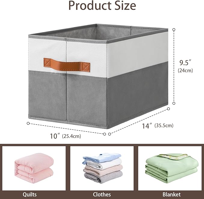8 Pack Large Storage Bins with Handle,Storage Baskets for Shelves,Fabric Closet Organizer for Organizing Clothes Blanket,Collapsible Storage Bins,Sheet Organizers and Storage,14”x10”x9.5”