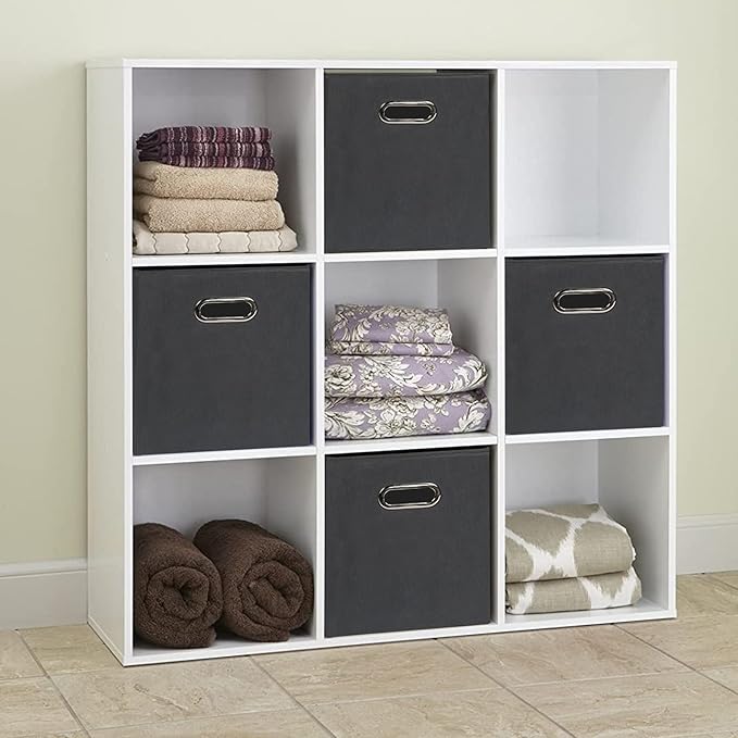 Fabric Cloth Storage Bins,Fabric Cube Organizer with Dual Handles Foldable Cube Storage Baskets for Home Bedroom Storage,Set of 12,(Gray)