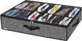 Onlyeasy Under Bed Shoe Storage Organizer with Sturdy Handles and Clear Window 1 Pack Fits 12 Pairs, Premium Foldable Underbed Shoes Container Box for Closet, Linen-like Black, MXAUBSB1P