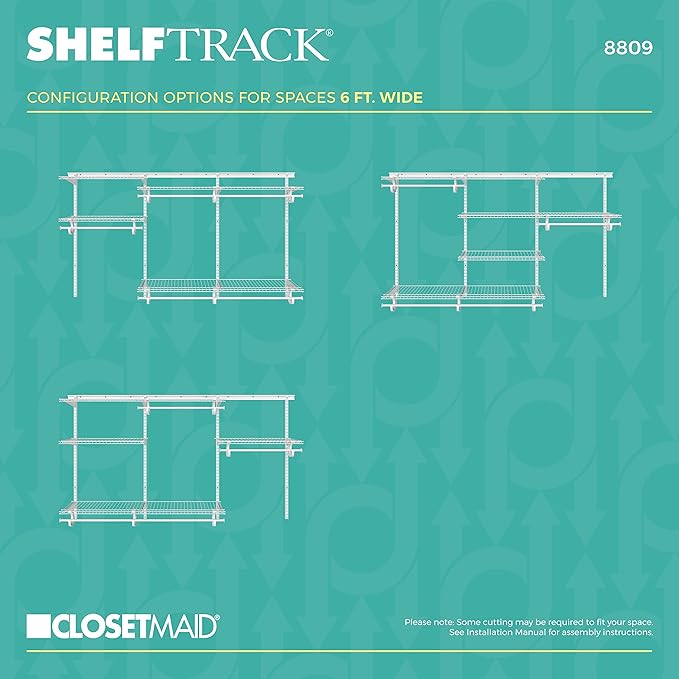 ClosetMaid ShelfTrack Wire Closet Organizer System, Adjustable from 5 to 8 Ft., with Shelves, Clothes Rods, Hardware, Durable Steel, White