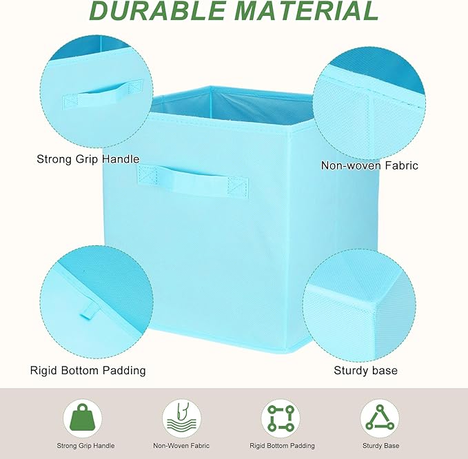 uxcell 3Pcs Fabric Storage Bins, 11 Inch Cube Storage Bin Foldable Storage Cube Organizer Bins with Handles for Shelf Closet, Nursery Home, Bedroom(Sky Blue)