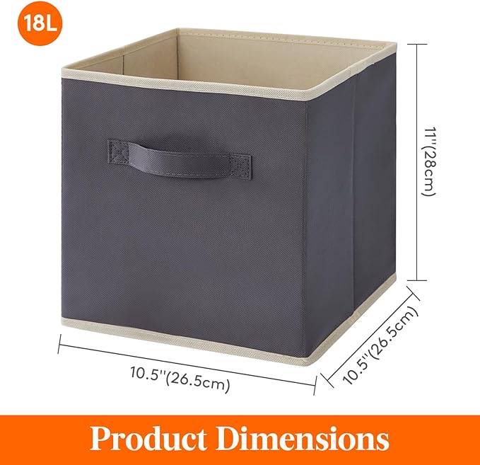 Lifewit Storage Cubes, Foldable Decorative Fabric Storage Baskets for Organizing Home Organizers with Handles for Shelves, Closet, 11 Inch Bins, 18L Gray, 12 Packs