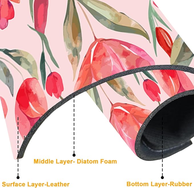 2 Pack Watercolor Tulips Sink Faucet Absorbing Mat Pink Tulips Super Absorbent Fast Drying Mat Sink Gadgets Behind Faucet Sinkmat for Kitchen Bathroom, 15.5"x5.5"