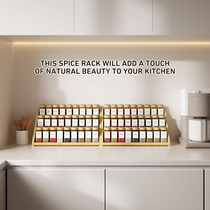 Spice Rack, Spice Organizer -3 Tier Bamboo Spice Racks, Solution for Spice Storage in Kitchens, Countertops，Storage Rooms and Other Places