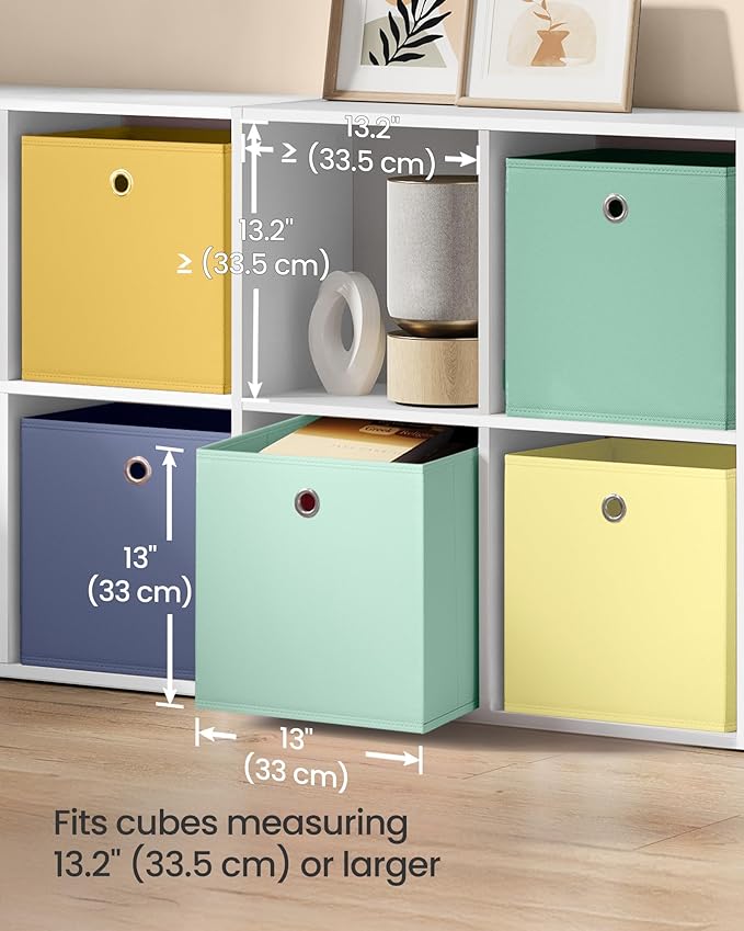 SONGMICS Storage Cubes, Set of 6 Odorless Foldable Storage Boxes, 13 x 13 x 13 Inches, Closet Organizers for Shelf, Rainbow Storage Bins, Colorful Fabric Bins for Bedroom, Living Room URFB233XA08