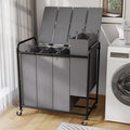 4-Compartment Laundry Cart with Lockable Wheels & Lid 180L Large Wheeled Laundry Basket Heavy-Duty Sorting Organizer for Laundry Room (Grey)