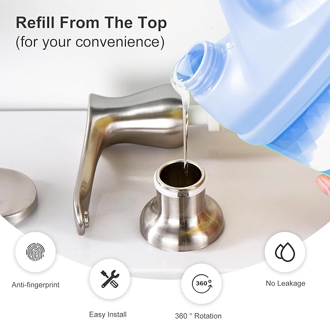 GAGALIFE Kitchen Sink Soap Dispenser - Brushed Nickel Built in Soap Dispenser with 17 OZ Bottle, Lotion Dispenser for Kitchen Sink, Refill from The Top