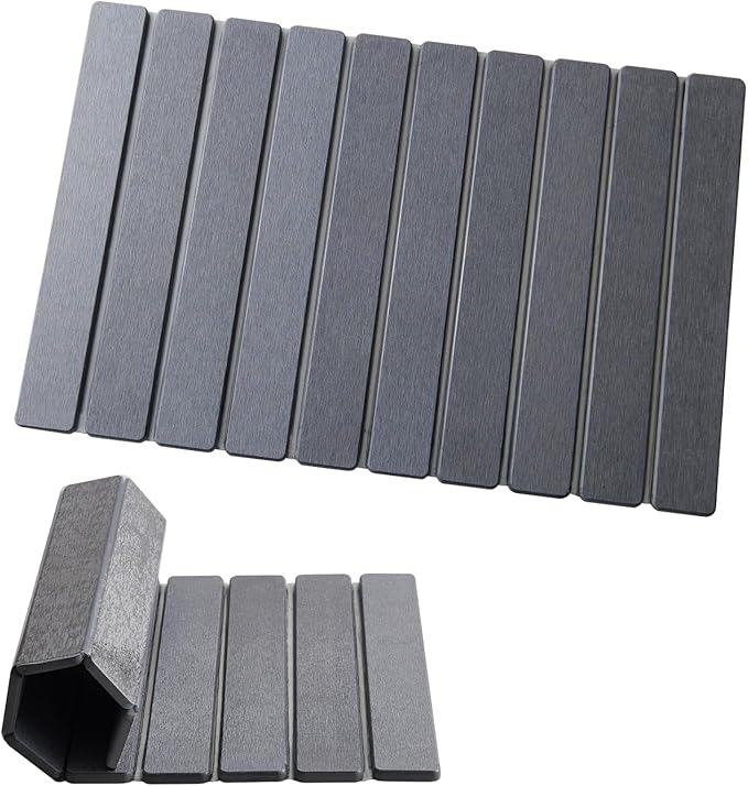 ODE TO ORDER 23.6 Inch Super Absorbent Diatomaceous Earth Mat for Bathroom, Dark Grey Easy Clean Rollable Foldable Stone Bath Mat, Non-Slip Quick Dry Shower Mat for Kitchen,Outdoor Use