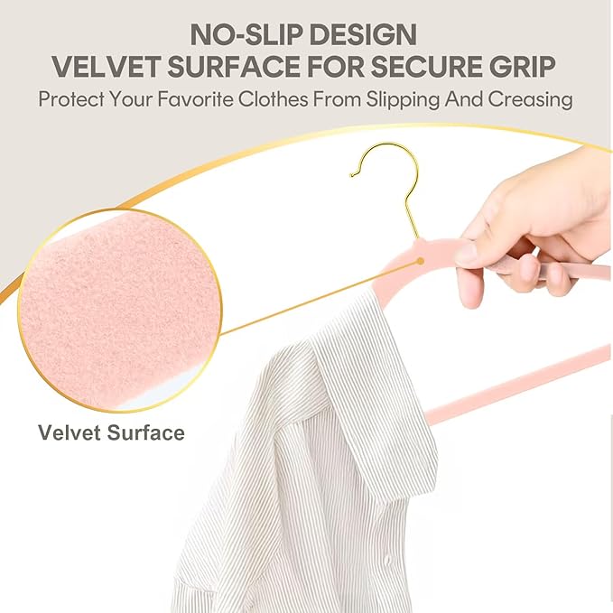 36-Pack Premium Velvet Hangers with Gold Hooks - Space-Saving Non-Slip Heavy-Duty Clothes Hangers for Coats, Suits, Dresses, and Sweaters - Slim Design, Closet Organizer(Blush Pink+Gold)