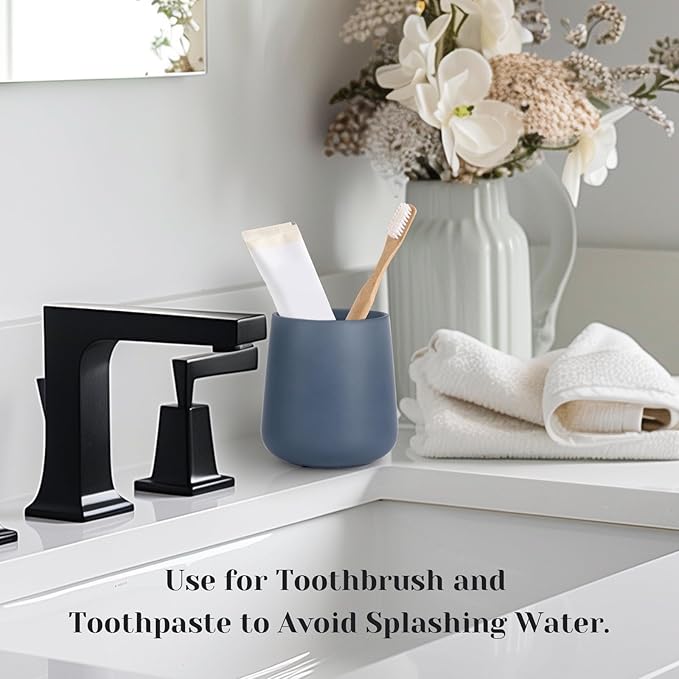 INGOFIN 12 oz Ceramic Toothbrush Holder, Toothpaste Holder and Cup for Bathroom Vanity and Countertop, Organizer for Cosmetic, Makeup, Office Pencils, for Hotel and Apartment, Matte Blue