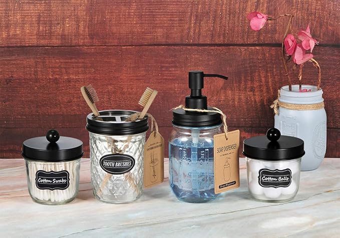 Amolliar Mason Jar Liquid Soap Dispenser -Rustproof Stainless Steel Replacement - Farmhouse Decor for Kitchen/Bathroom,Liquid Soap Pumps for Hand Soap,Dish Soap,Lotions/Black-2 Pack
