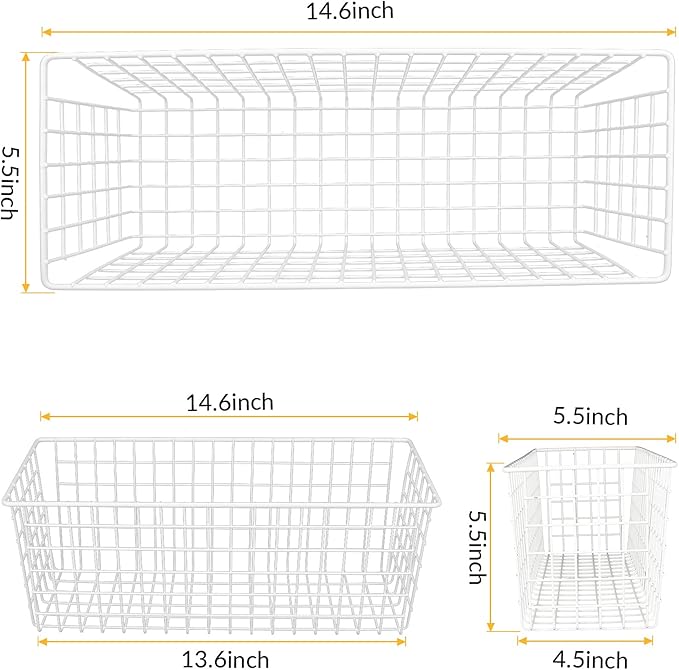 2 Sets Extra Large Hanging Wall Basket, White Metal Wire Baskets with Steel Hooks for Organizing, WallmountedFruit Vegetable Toy Snack Storage, Home Kitchen Bathroom Laundry Pantry Organizer