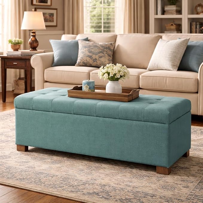 Spatial Order Large Tufted Storage Bench - Teal