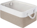 Storage Baskets for Shelves 13.8x9.8x6.7 Inch, Foldable Fabric Storage Bins with Handles, Small Storage Baskets for Organizing Closet, Office, Home Organization (1-Pack, White&Khaki)