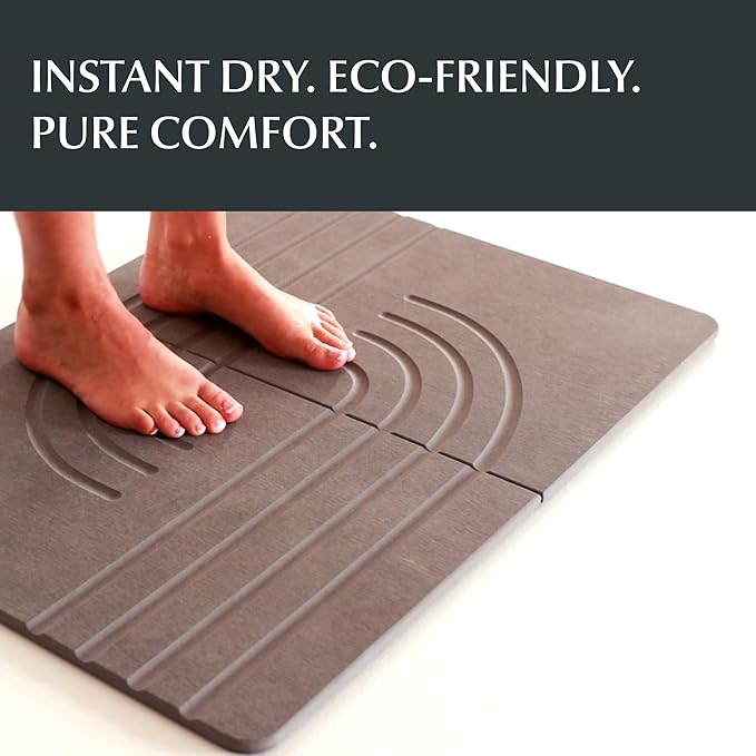 Water Stone Bath Mat, Quick-Dry Bathroom Rug, Gray Standard Size (27.5" x 19.6"), Eco-Friendly, Non-Slip, Absorbent, Modern Design for Safe & Clean Bathroom Floor