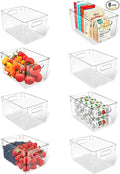 Lifemaster Multi-purpose Refrigerator Bins - 8 pieces Large Capacity Stackable Fridge Bin Organizer with Easy Grip Handles - Clear