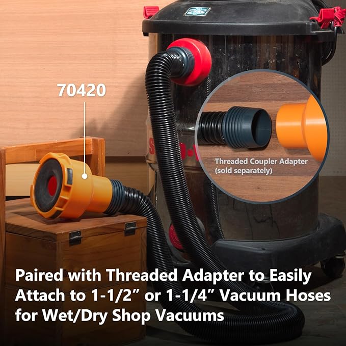 POWERTEC 70510 10 Ft. Vacuum Hose Dust Collection Kit with 5 Fittings, Tapered Reducer and Quick Connect Dust Port Adapter for Woodworking Power Tools, Home and Wet/Dry Shop Vacuums
