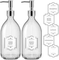 16 oz Clear Glass Soap Dispenser with Plastic Silver Pump, Glass Pump Bottle for Lotion Body Oil, 500ml Hand and Dish Soap Dispensers for Bathroom Kitchen - 2 Pack