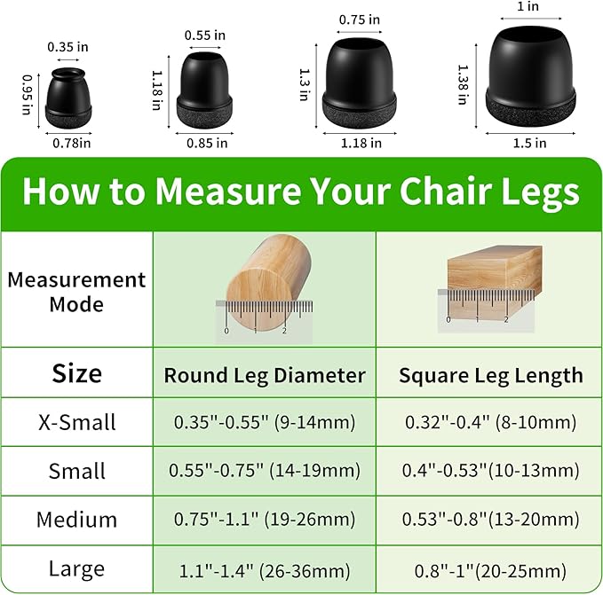 24 Pcs Silicone Chair Leg Floor Protectors for Hardwood Floors, Felt Furniture Pads Rubber Chair Leg Caps, Bar Stool Leg Floor Protectors, Anti-Scratch & Reduce Noise, Round(Black, Fit: 0.75"-1.1")