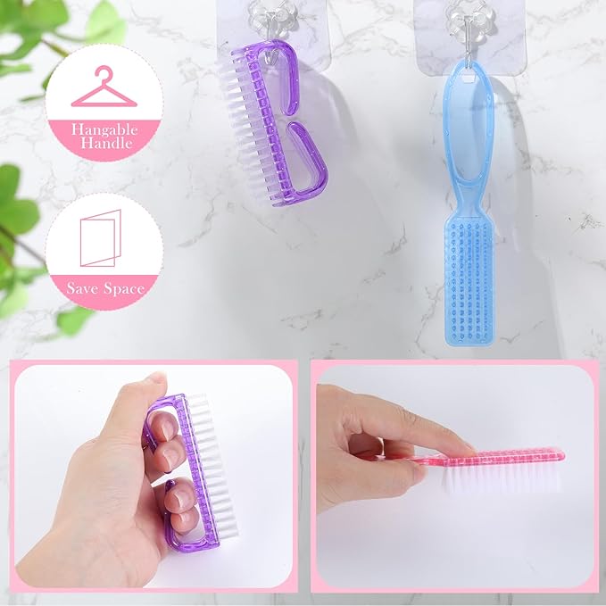 8 Pack Handle Grip Nail Brush, Nail Cleaning Brushes Set Pedicure Scrubbing Tool, Toes Fingernail Brush Scrub Cleaner Kit for Men and Women, Multicolor