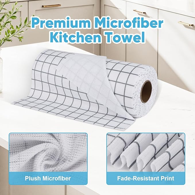 AIDEA Microfiber Cleaning Cloth Roll, 50PK, Microfiber Kitchen Towels, Reusable Paper Towels Tear Away Cloth, Lint Free Rags for House, Window, Cleaning Supplies 11.5"×11.5"
